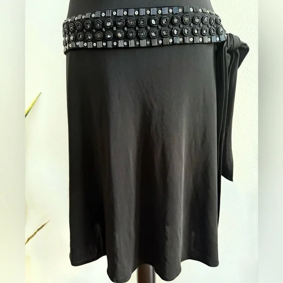 Anne Klein Black Embellished Drop-Waist Halter Midi Dress Size 6 - Picture 3 of 9